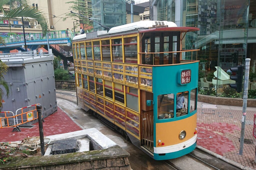 A Ding Ding Tram passing the Causeway Bay Terminus