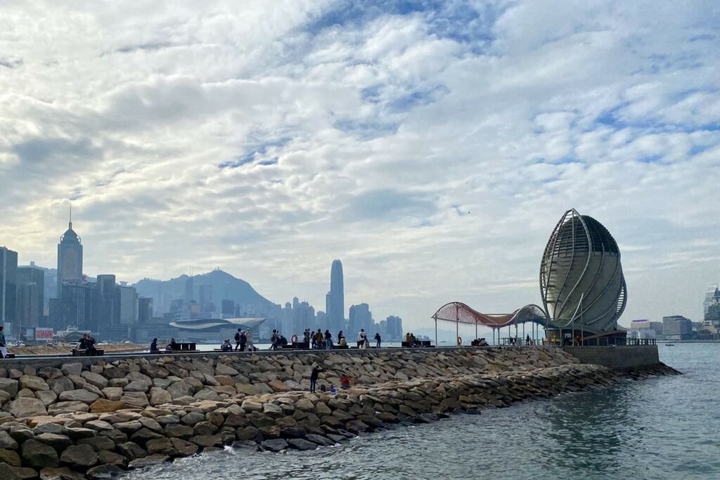 You can see the uniquely shaped CWB East Vent Shaft along with a panoramic view of Victoria Harbour in East Coast Park Precinct.